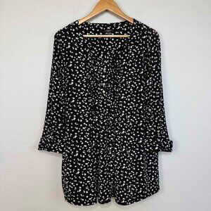 Cocomo Women's Tunic Blouse Relaxed Fit Casual Workwear Dotted Print Black Sz 2X